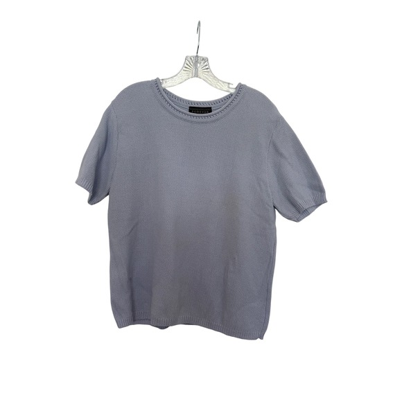 Forever Cotton Knit Top Short Sleeve Crew Neck Made in USA‎ Periwinkle M - Picture 1 of 6
